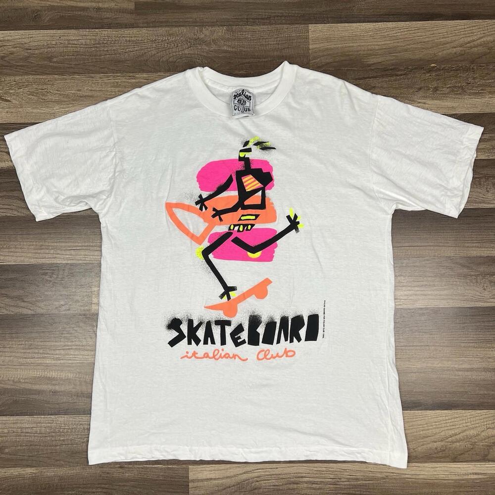 Vintage 80’s Skateboard Italian Club Aldo Gianne Single Stitch Skater Shirt Sz L